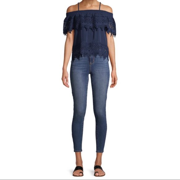 3/$20 Off Shoulder Blouse, Navy - Picture 4 of 11